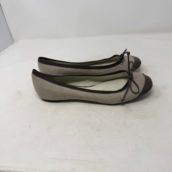 Elie Tahari Linen Canvas & Brown Leather Cap Toe Ballet Flats Size EU 40 - Picture 6 of 11